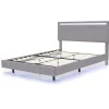 Redom Lit rembourré 140 par 200 cm avec cadre flottant LED et tête de lit moderne en lin doux gris pour chambre élégante Clearance