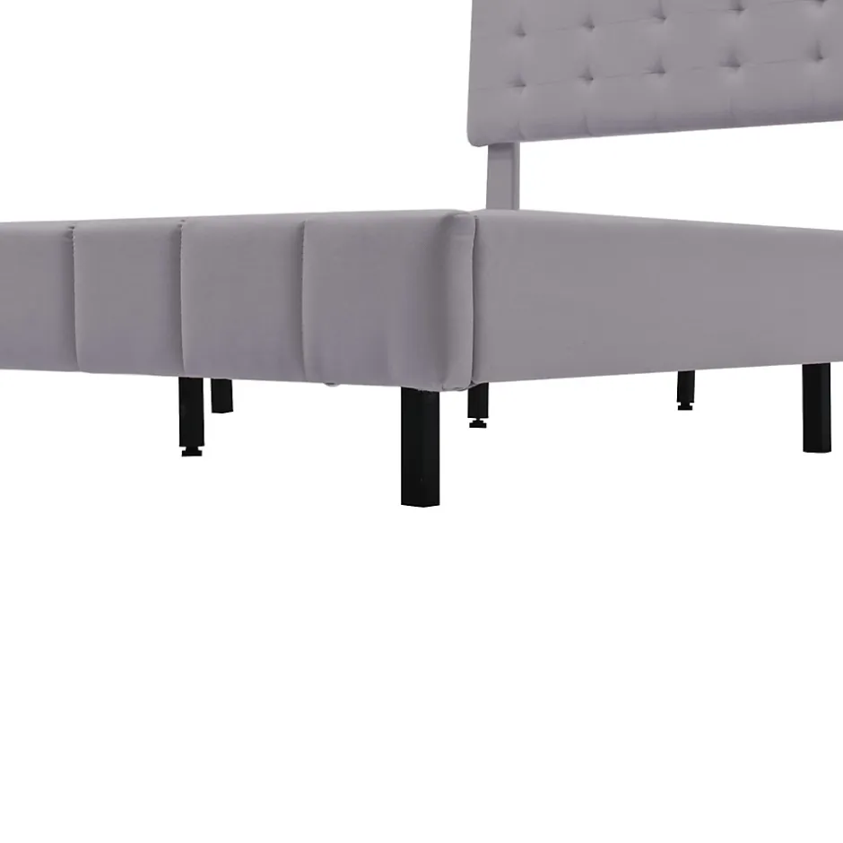 Redom Lit rembourré 140 par 200 cm avec cadre flottant LED et tête de lit moderne en lin doux gris pour chambre élégante Clearance