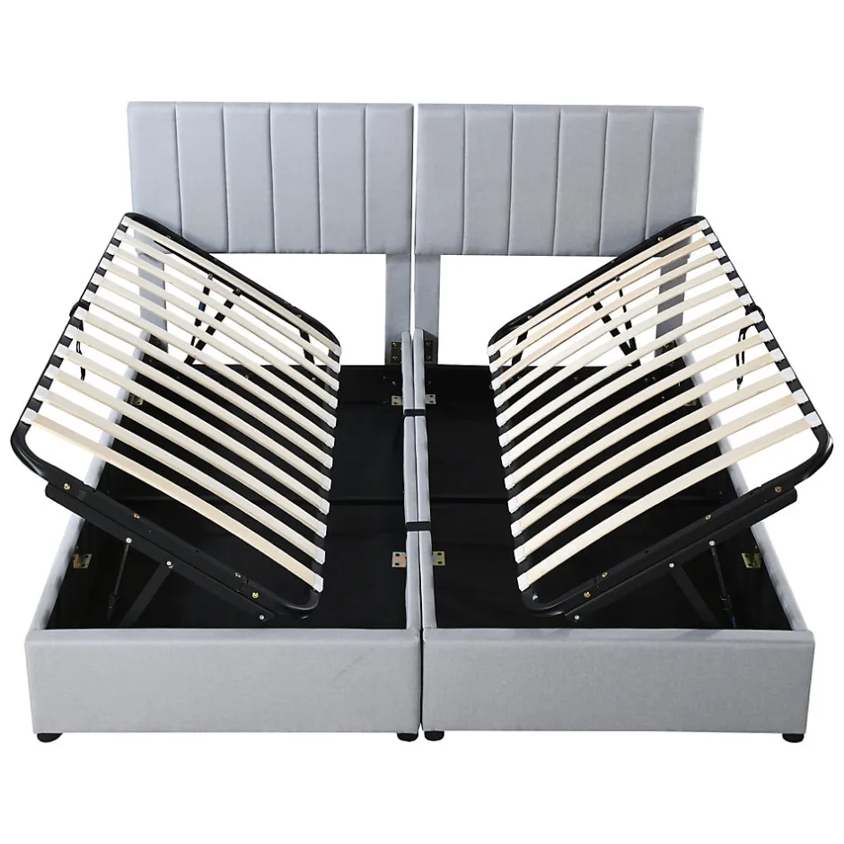 Redom Lit rembourré 180 sur 200 cm coffre hydraulique tissu lin gris lit double multifonction adulte ou invité