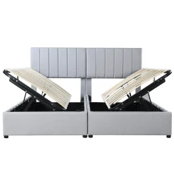 Redom Lit rembourré 180 sur 200 cm coffre hydraulique tissu lin gris lit double multifonction adulte ou invité