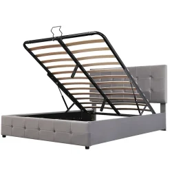 Redom Lit rembourré 140 sur 200 cm coffre hydraulique tête réglable sommier métal velours gris