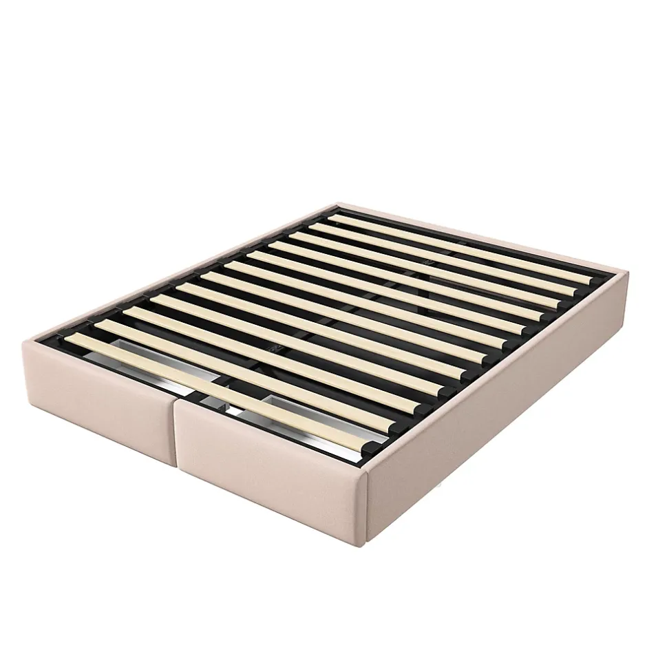 Generique Lit rembourré coffre 140x200 cm avec 2 tiroirs, lit adulte avec sommier à lattes, sans tête de lit, tissu en lin, beige