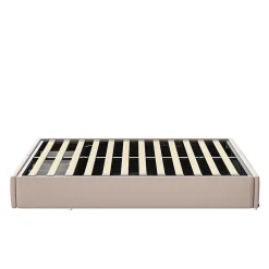 ProximaX Lit rembourré coffre 140x200 cm avec 2 tiroirs, lit adulte avec sommier à lattes, sans tête de lit, tissu en lin, beige