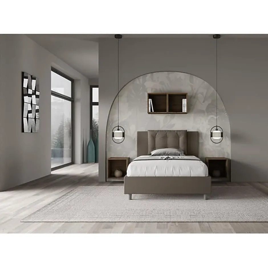 Ityhome Lit rembourré en simili cuir Annalisa cappuccino sans sommier 120x190