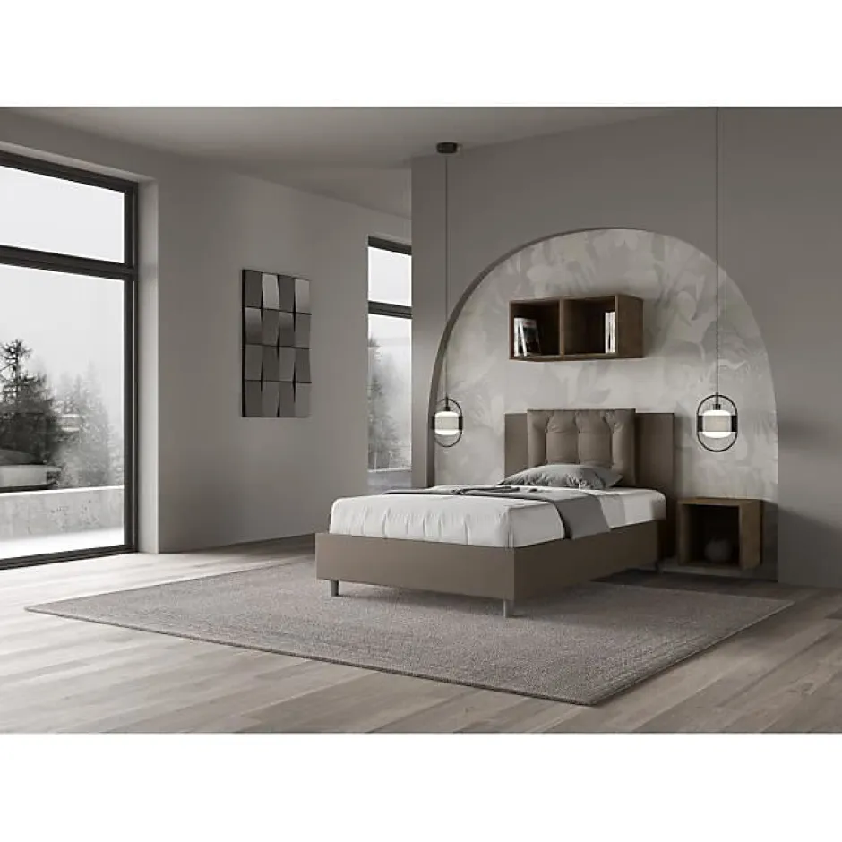 Ityhome Lit rembourré en simili cuir Annalisa cappuccino sans sommier 120x190