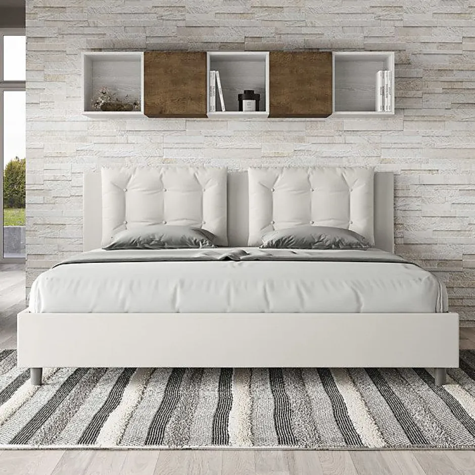 Ityhome Lit rembourré en simili cuir blanc Annalisa sans sommier 200x210