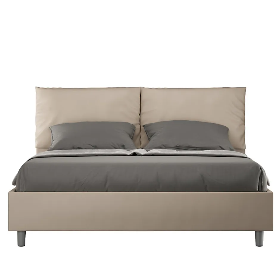 Ityhome Lit rembourré en simili cuir gris tourterelle Antea sans sommier 160x200
