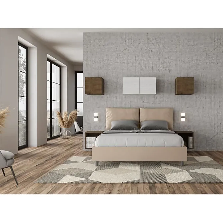 Ityhome Lit rembourré en simili cuir gris tourterelle Antea sans sommier 160x200