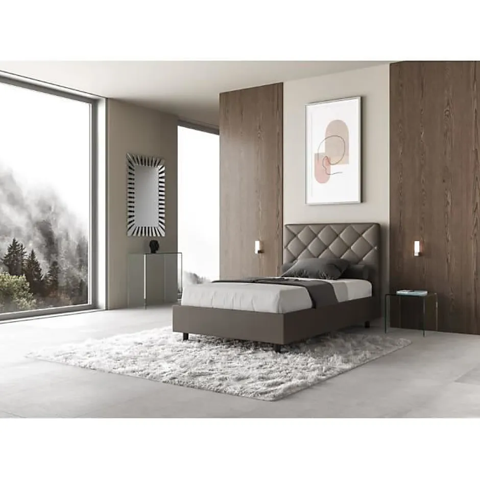 Ityhome Lit rembourré en simili cuir Priya cappuccino sans sommier 140x210