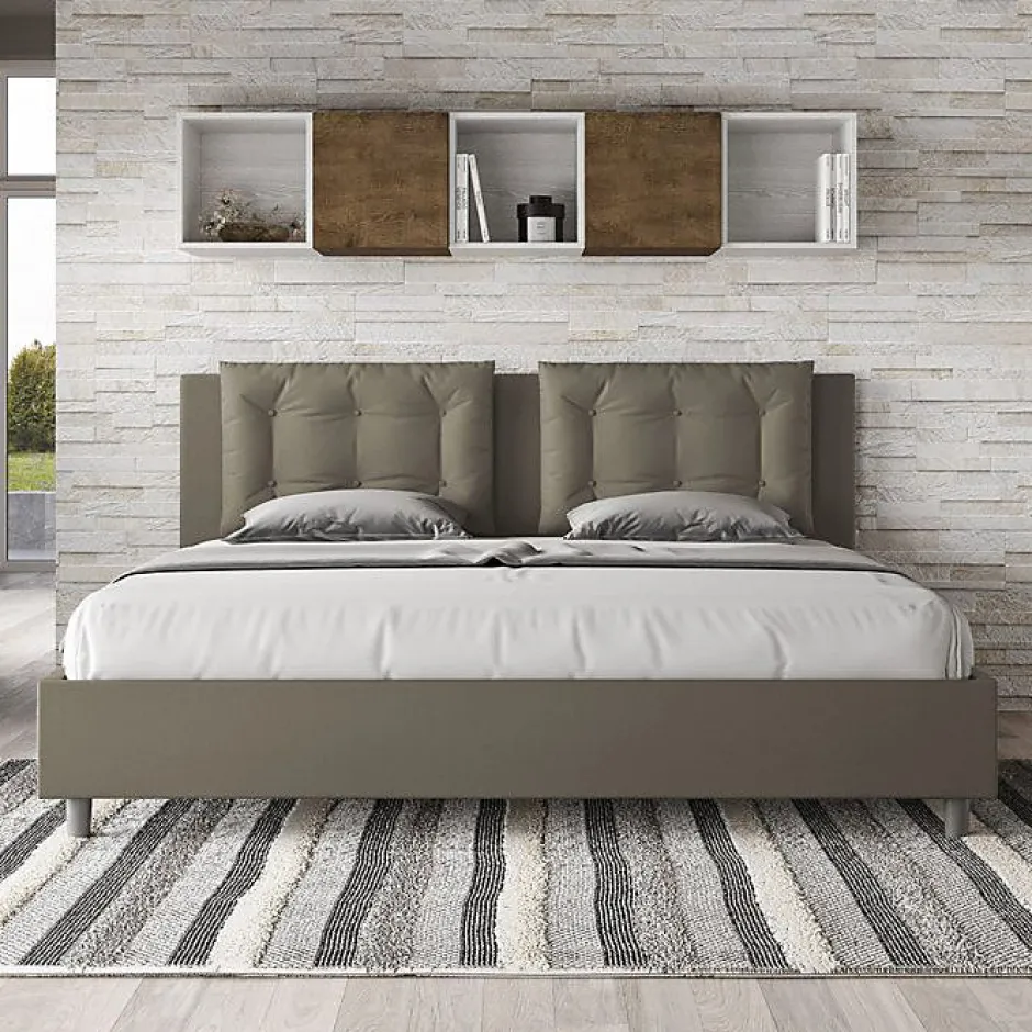 Ityhome Lit rembourré en simili cuir Annalisa cappuccino sans sommier 180x200