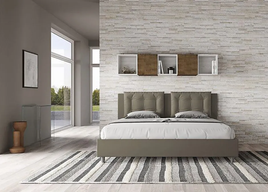 Ityhome Lit rembourré en simili cuir Annalisa cappuccino sans sommier 180x200