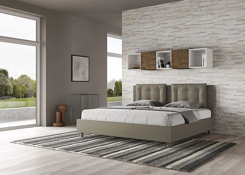 Ityhome Lit rembourré en simili cuir Annalisa cappuccino sans sommier 180x200