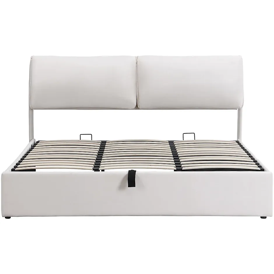 Gutent Lit rembourré hydraulique lit coffre 180x200 cm lit de rangement lit trois tiroirs lit cadre et tête de lit à lattes velours blanc Outlet