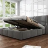 Gutent Lit rembourré hydraulique 140x200cm, forme oreille, tête de lit avec coussin, lit double, lit fonctionnel, velours, gris