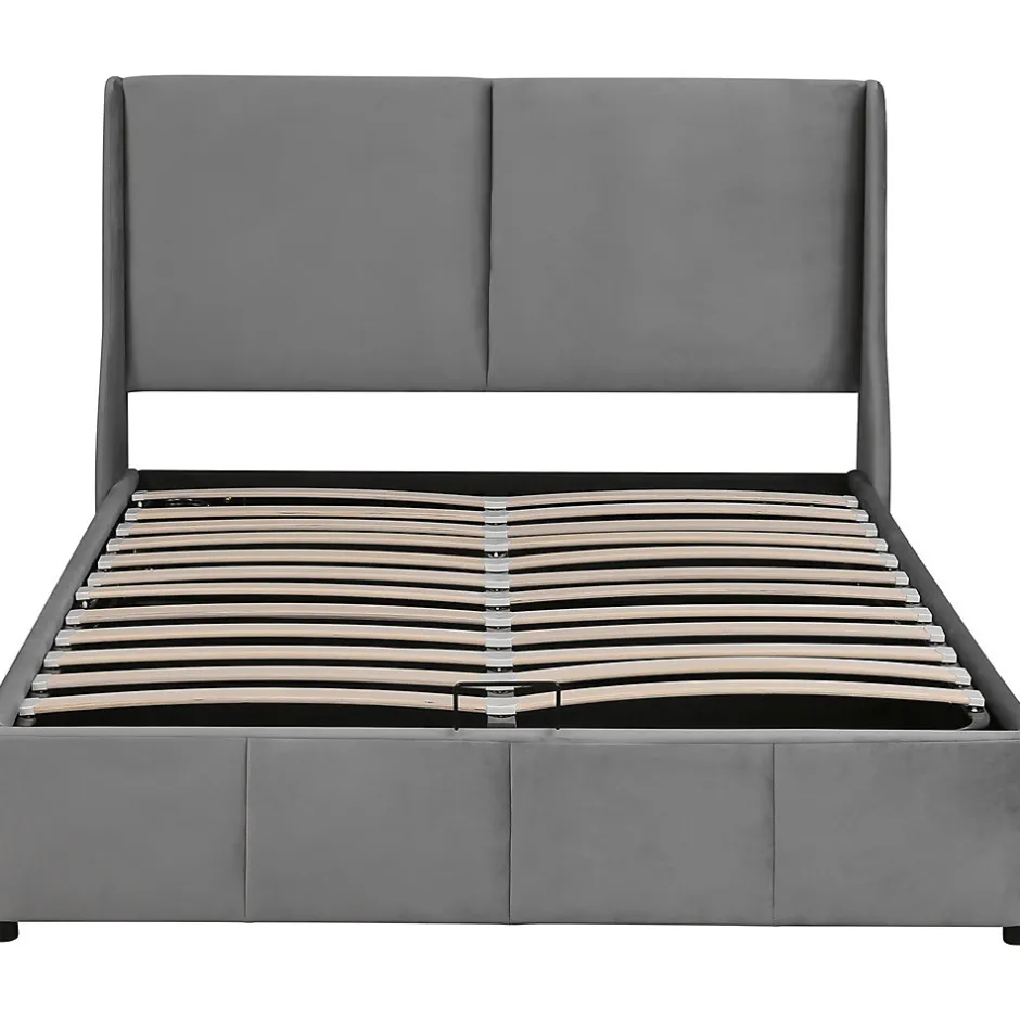 Gutent Lit rembourré hydraulique 140x200cm, forme oreille, tête de lit avec coussin, lit double, lit fonctionnel, velours, gris