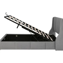 Gutent Lit rembourré hydraulique 140x200cm, forme oreille, tête de lit avec coussin, lit double, lit fonctionnel, velours, gris