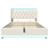 Gutent Lit rembourré hydraulique 160x200 cm, lit LED double avec fonction de recharge USB Type-C , lit avec rangement, PU, blanc Discount