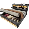 Gutent Lit rembourré hydraulique 180x200cm, lit double, espace de rangement tête de lit avec port usb et type c, lin, gris, sans matelas Best