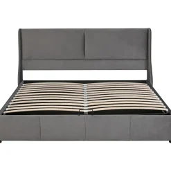 Gutent Lit rembourré hydraulique 160x200cm, lit double avec tête de coussin, forme d'oreille, lit fonctionnel, velours, gris Online