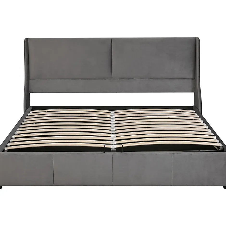Gutent Lit rembourré hydraulique 160x200cm, lit double avec tête de coussin, forme d'oreille, lit fonctionnel, velours, gris Online