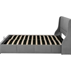 Gutent Lit rembourré hydraulique 160x200cm, lit double avec tête de coussin, forme d'oreille, lit fonctionnel, velours, gris Online