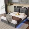 Gutent Lit rembourré hydraulique 180x200cm, tiroirs de rangement, avec sommier à lattes, sans matelas, velours, gris foncé