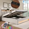 Gutent Lit rembourré hydraulique 160x200 cm lit de rangement lit usb lit en métal lit cadre à lattes en bois lit led double lin beige Best
