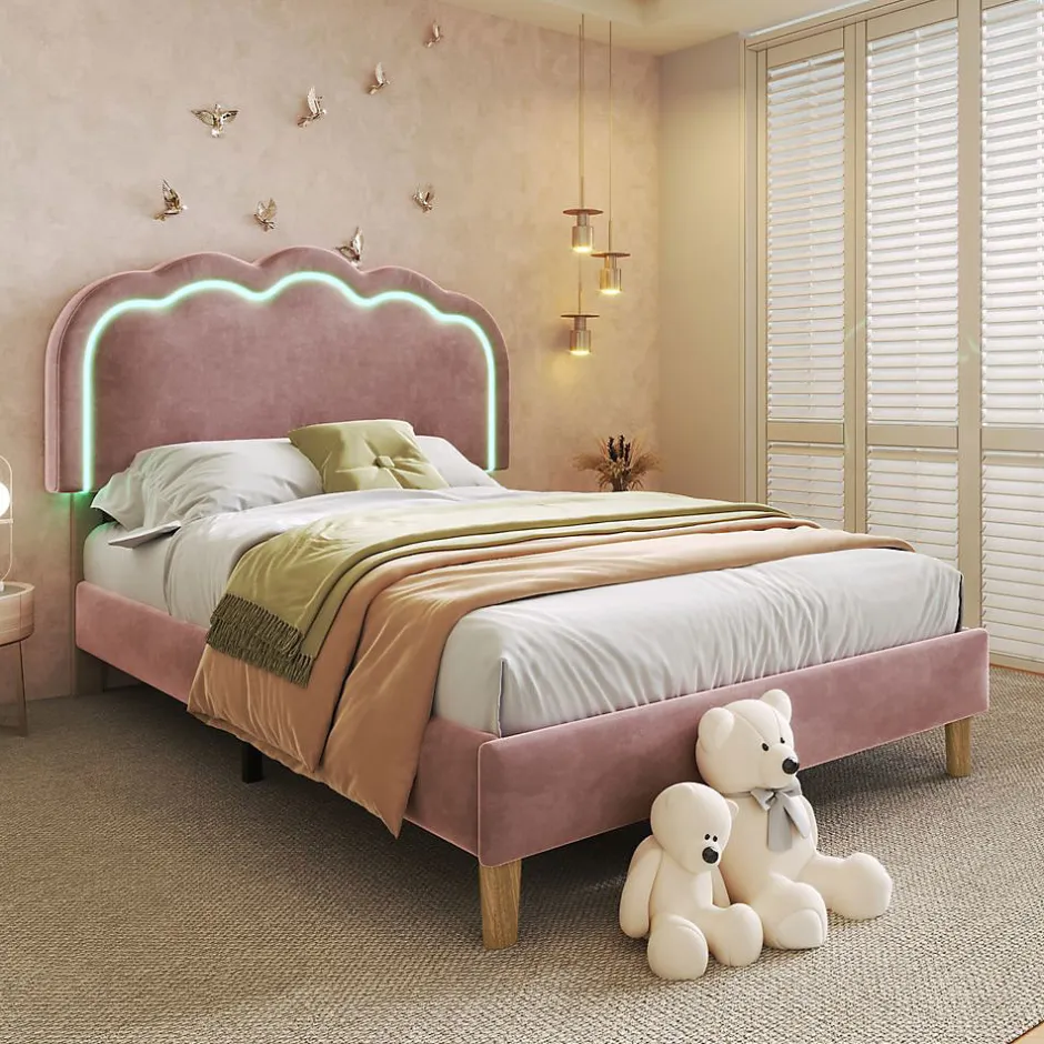 Blackcolors Lit rembourré LED 90 x 200 cm, tête de lit réglable, rose, Online