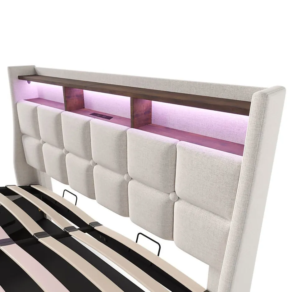 Blackcolors Lit rembourré LED 160 x 200 cm USB en lin Online