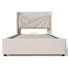 Gutent Lit rembourré lit coffre lit 90x200 cm lit de rangement lit tête de lit à fonction de charge usb type c Single coton lin beige Hot