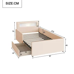 Enfant Blackcolors Lit rembourré pour enfant 90 x 200 cm, veilleuse USB, compartiments de rangement, beige,