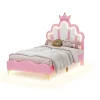 Enfant Fortuna lai Lit Rembourré Pour Enfant 90 X 200 Cm Avec LED, Lit De Princesse Couronne, En Polyuréthane, Rose