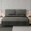Ityhome Lit rembourré sans sommier 160x190 Aragona 8 tissu Mados bleu