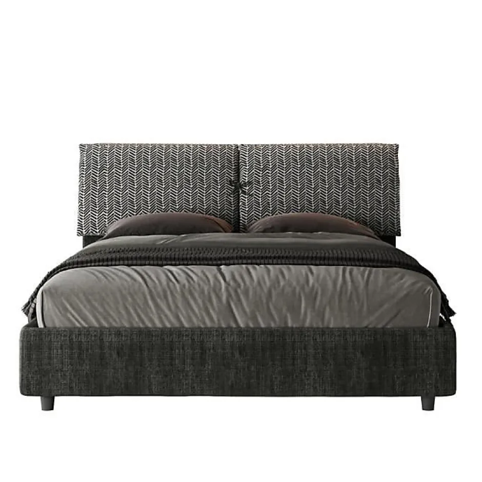Ityhome Lit rembourré sans sommier 160x190 Aragona 8 tissu Mados bleu