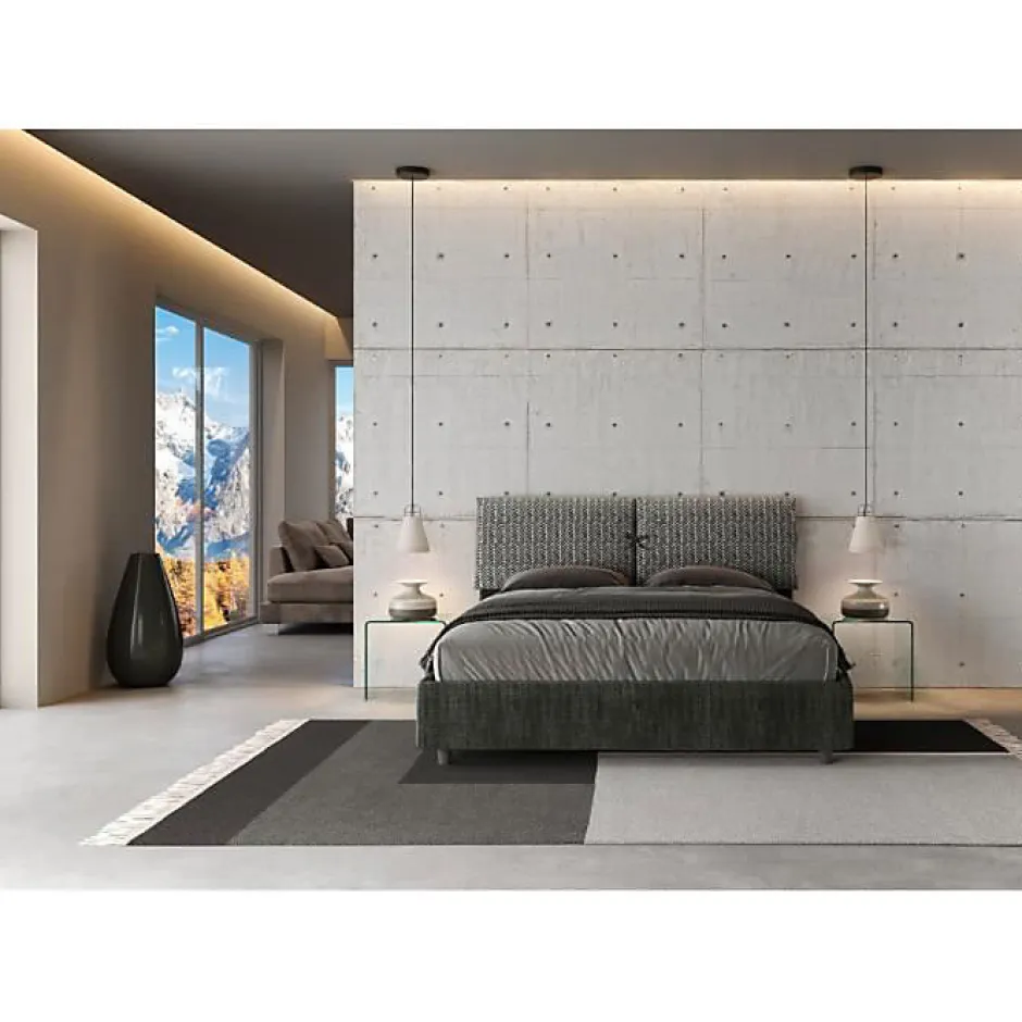 Ityhome Lit rembourré sans sommier 160x190 Aragona 8 tissu Mados bleu