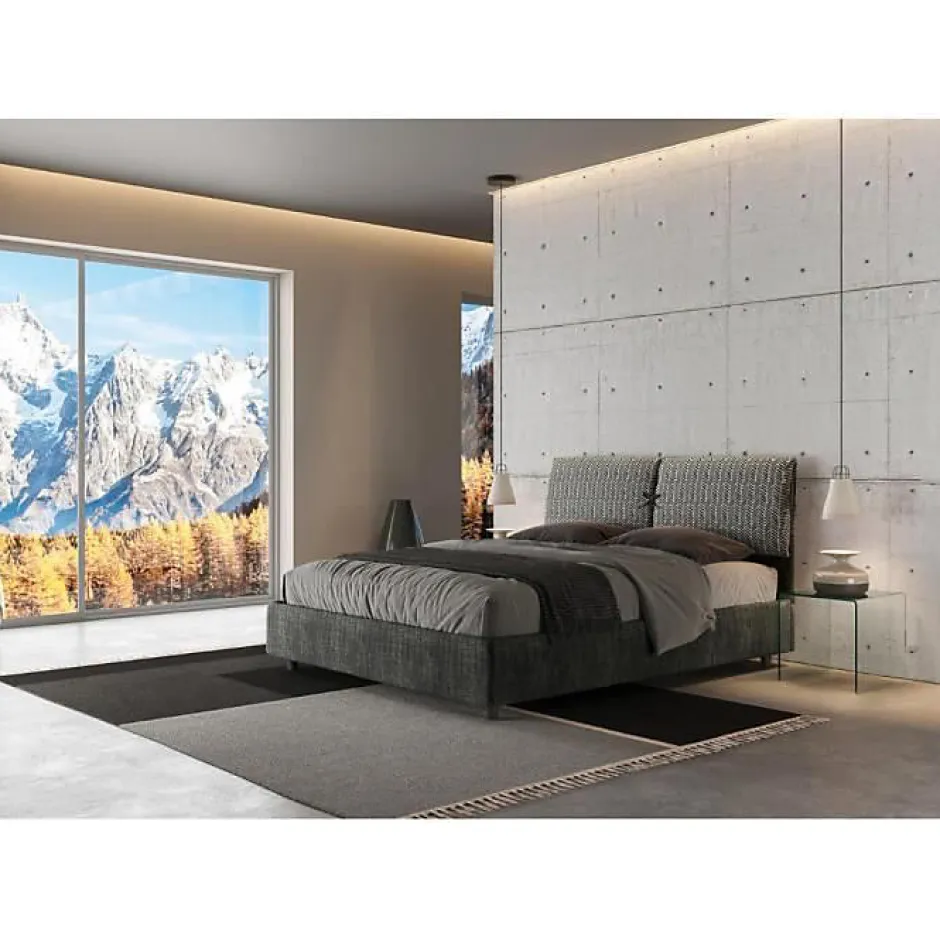 Ityhome Lit rembourré sans sommier 160x190 Aragona 8 tissu Mados bleu
