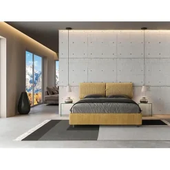 Ityhome Lit rembourré sans sommier 160x200 Aragona 3 tissu Mados jaune