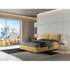 Ityhome Lit rembourré sans sommier 160x200 Aragona 3 tissu Mados jaune