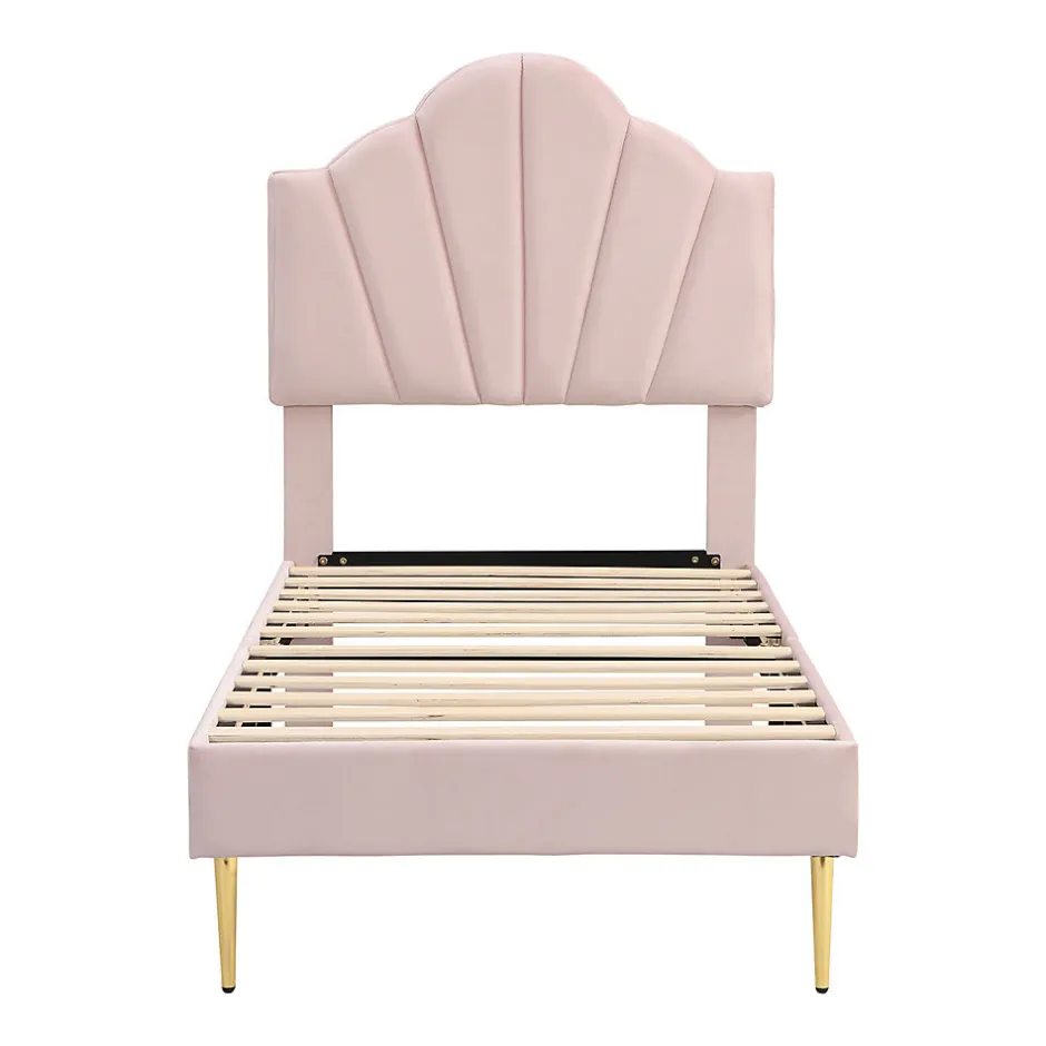 Gutent Lit rembourré Single 90x200 cm avec sommier à lattes - tête de lit réglable - tissu en velours - rose