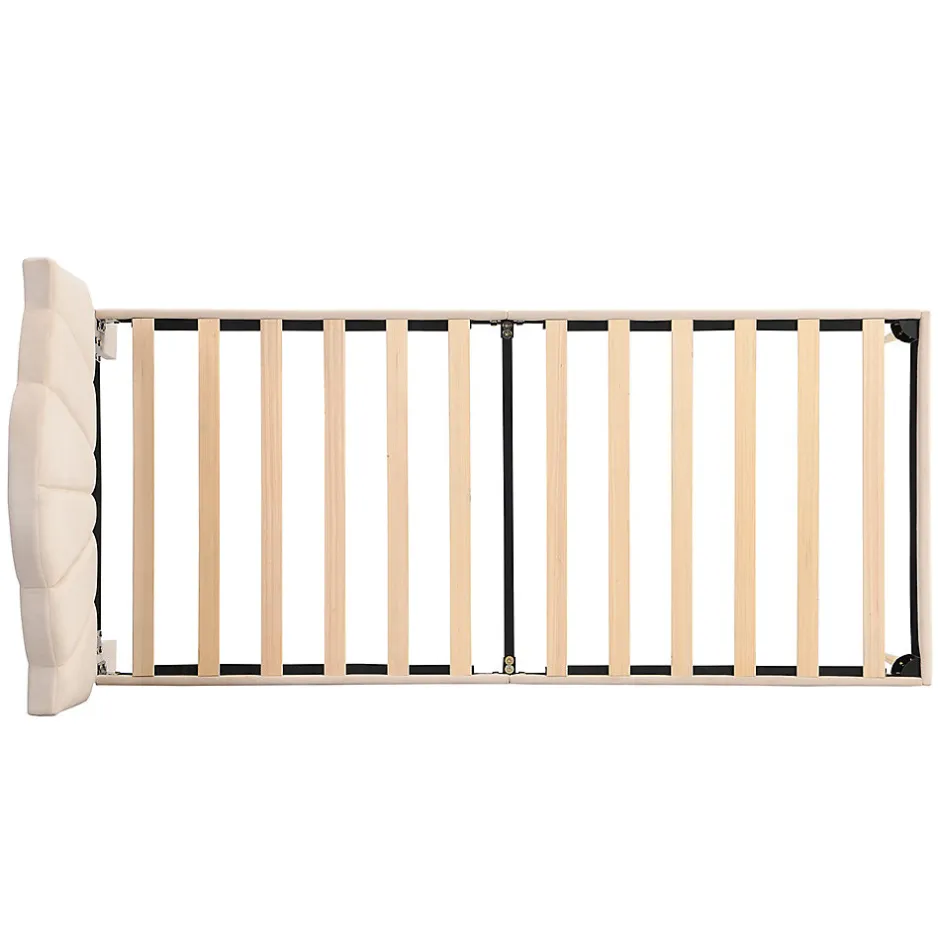 Gutent Lit rembourré Single 90x200 cm avec sommier à lattes - tête de lit réglable - tissu en velours - beige