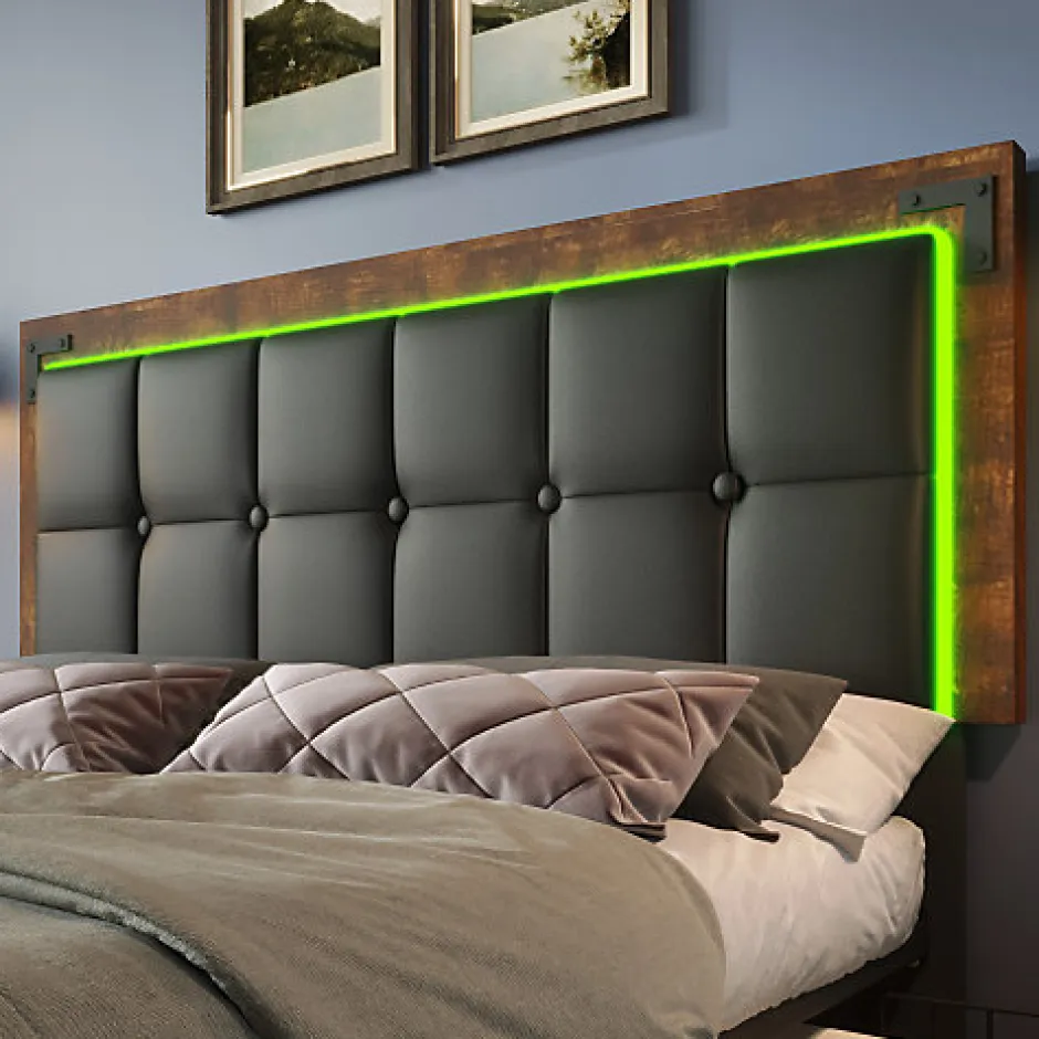 ModernLuxe Lit rembourré 160x200 cm avec LED et 4 tiroirs - tête de lit réglable en hauteur - en similicuir noir