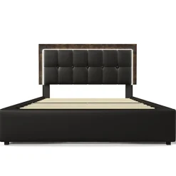 ModernLuxe Lit rembourré 160x200 cm avec LED et 4 tiroirs - tête de lit réglable en hauteur - en similicuir noir