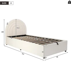 Redom Lit rembourré 90x200 cm avec sommier tissu bouclette beige lattes en bois montage facile pour jeunes et adultes Hot