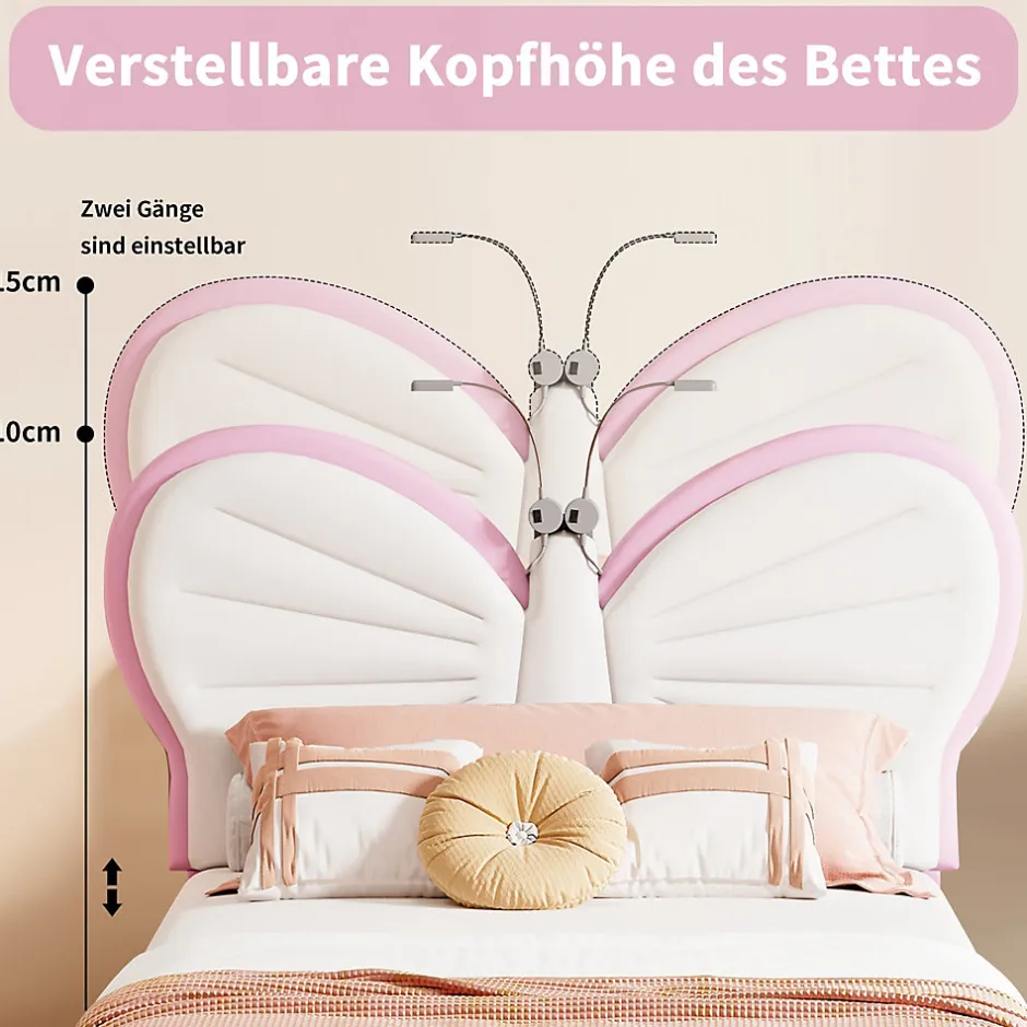 Simple Life Lit Rembourré 90x200 cm, Cadre de lit Simple avec sommier à Lattes, Cadre de lit pour Enfants, Adolescents, Adultes, Velours, Pink