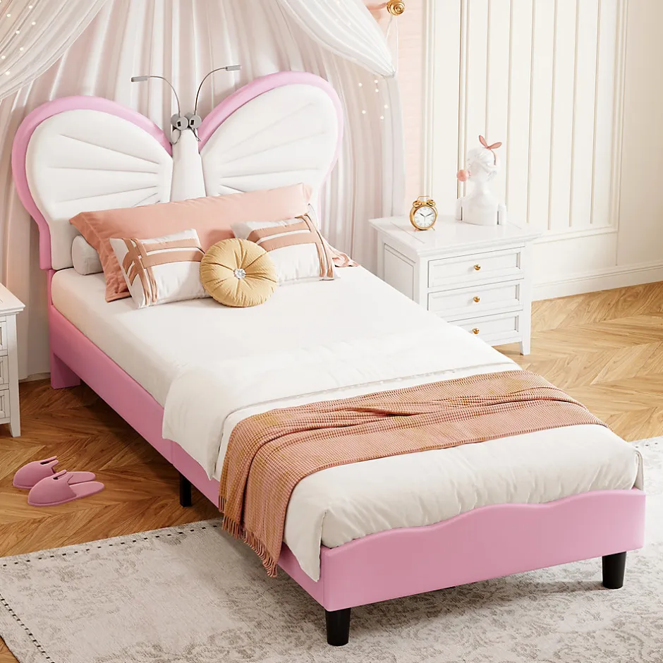 Simple Life Lit Rembourré 90x200 cm, Cadre de lit Simple avec sommier à Lattes, Cadre de lit pour Enfants, Adolescents, Adultes, Velours, Pink