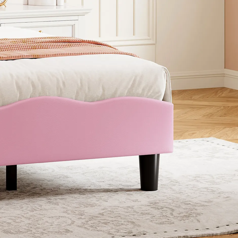 Simple Life Lit Rembourré 90x200 cm, Cadre de lit Simple avec sommier à Lattes, Cadre de lit pour Enfants, Adolescents, Adultes, Velours, Pink