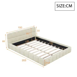 ProximaX Lit rembourré 140x190 cm en lin, dossier moelleux, cadre rembourré, sommier à lattes inclus, lit jeune/double, Beige Discount