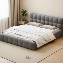 ProximaX Lit rembourré 160x200 cm en lin, dossier moelleux, cadre rembourré, sommier à lattes inclus, lit double/jeune, Gris Best