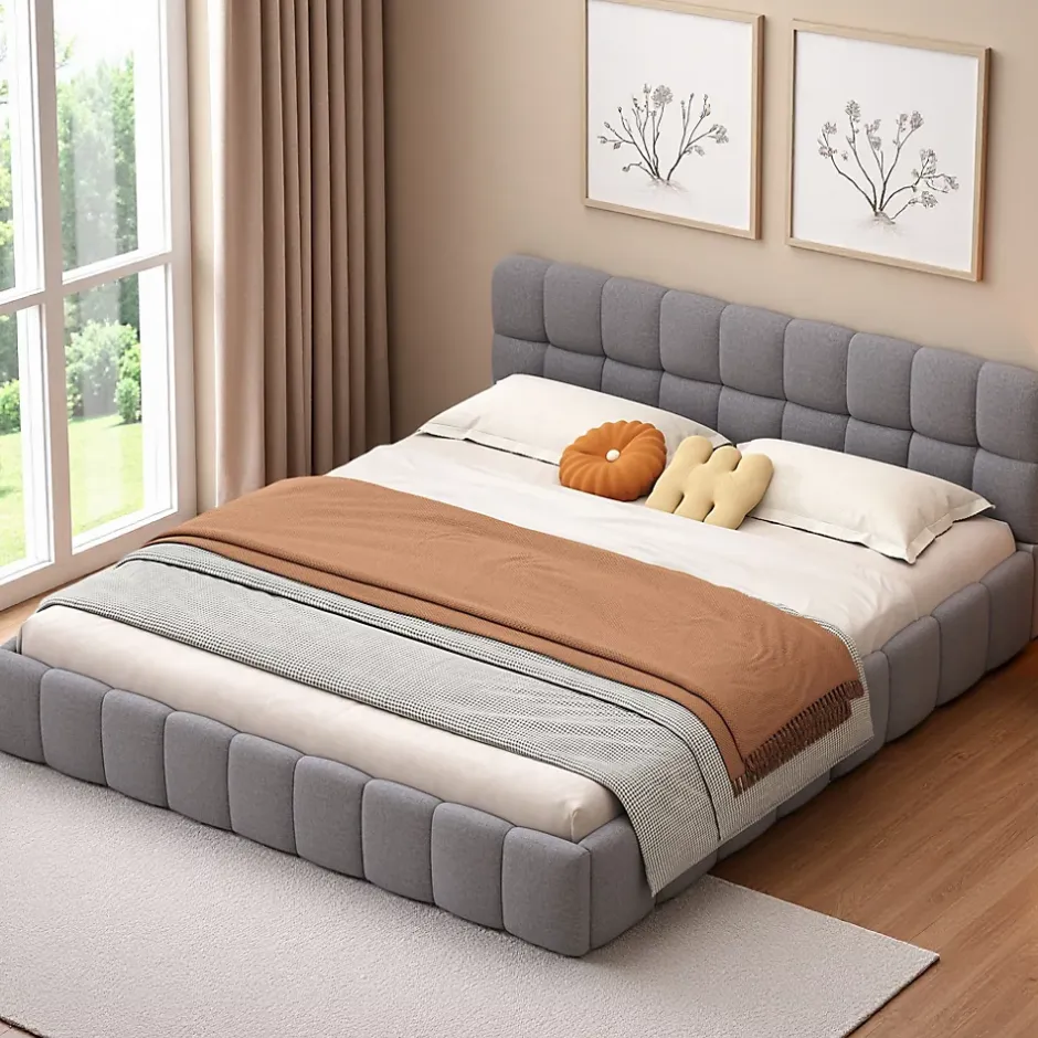 ProximaX Lit rembourré 160x200 cm en lin, dossier moelleux, cadre rembourré, sommier à lattes inclus, lit double/jeune, Gris Best