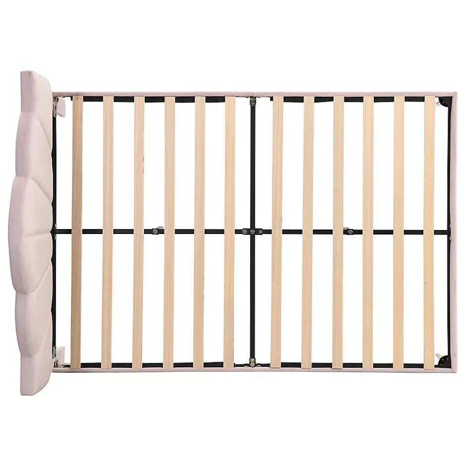 Gutent Lit rembourré 140x190 cm lit double avec sommier à lattes - tête de lit réglable - tissu en velours - rose Clearance